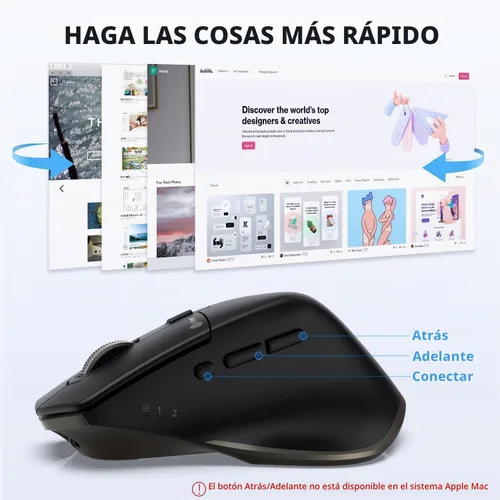 Vista 5 de iClever Ratón inalámbrico con Bluetooth o receptor USB, 5 niveles de DPI ajustables hasta 2400DPI, ratón recargable para computadora, ratón