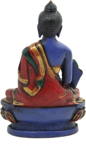 Vista 4 de DharmaObjects Estatua de Buda de medicina curativa tibetana pintada a mano Nepal