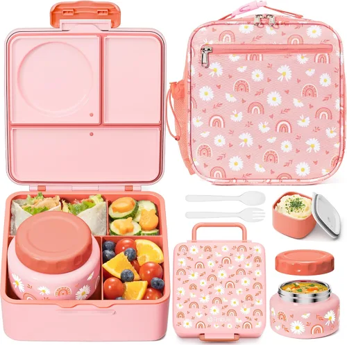 Vista 12 de Fimibuke Juego de lonchera Bento para niños y adultos con tarro de comida aislado de 8 onzas, bolsa de almuerzo y taza de salsa, a prueba de fugas