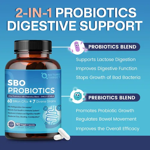 Vista 5 de NNATURE Target Probióticos para mujeres y hombres, 60 mil millones de UFC, prebióticos y probióticos para la salud intestinal - Probióticos SBO que