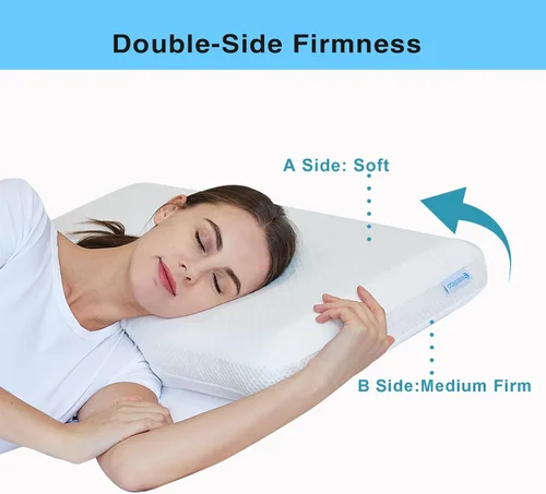 Vista 2 de Almohada de espuma viscoelástica de doble cara, almohada cervical de cuello de 4 pulgadas para dormir de lado, firmeza media y suave, almohada Blanco