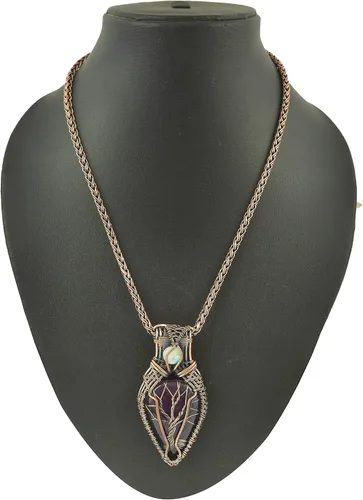 Vista 22 de Impresionante collar con colgante de árbol de la vida de cobre con piedras preciosas hechas a mano y cadena de 20 pulgadas, perfecto