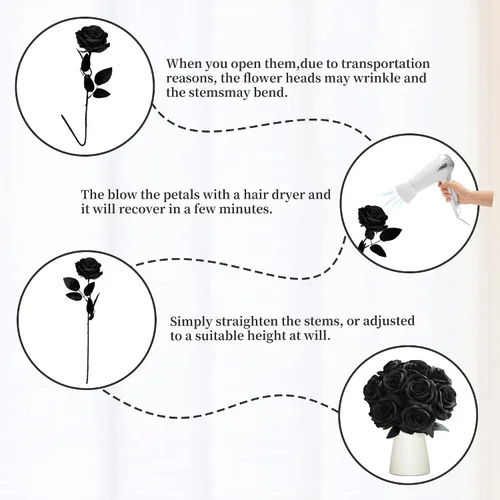 Vista 8 de Eternal Blossom 10 flores artificiales de seda de rosa negra de 19.7 in para ramo de novia, decoración de boda para el hogar Negro