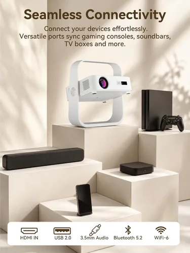 Vista 13 de Smart Projector Native 1080P Aplicación incorporada con WiFi 6 y Bluetooth Blanco