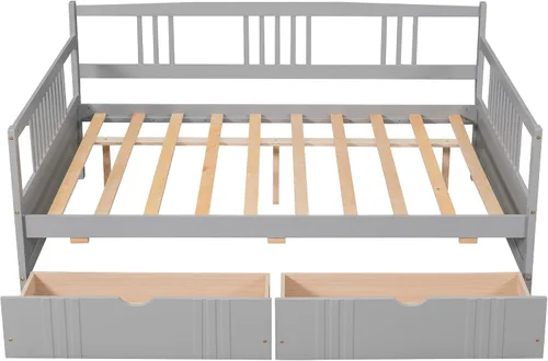 Vista 4 de Bellemave Sofá cama de tamaño matrimonial, sofá cama de madera con cajones, sofá cama con cajones de almacenamiento, sofá cama de doble uso