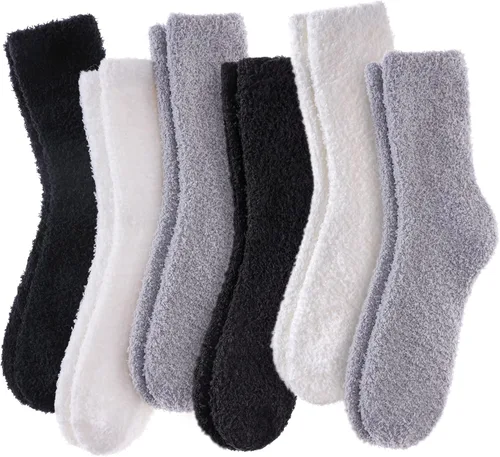 Vista 19 de Calcetines mullidos para mujer, esponjosos, cálidos, tipo pantufla de invierno, de microfibra, suaves, para dormir en casa 1 par Blanco
