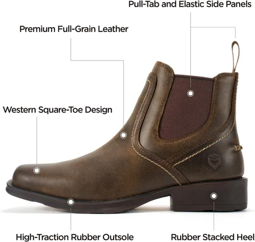 Vista 4 de SUREWAY - Botas vaqueras Chelsea del oeste para hombre, punta cuadrada, resistentes para todo tipo de clima, diseñadas para mayor comodidad