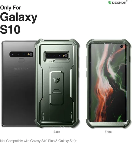 Vista 2 de Dexnor Funda para Samsung Galaxy S10, [Protector de Pantalla y Soporte Integrados] Protección de Grado Militar de Servicio Pesado a Prueba de Golpes