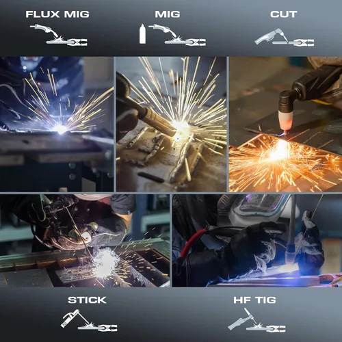 Vista 2 de Sunstac Cortador de plasma 5 en 1 y soldador combinado, CUT/TIG/MIG/Flux MIG/MMA, cortador de plasma 50A, TIG y MIG de 200 A, soldador STICK de 180