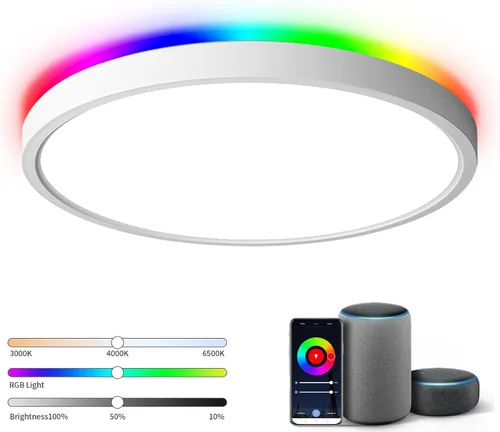 Vista 8 de TALOYA Lámpara de techo inteligente de 10 pulgadas de montaje empotrado LED con luz nocturna RGB, compatible con Alexa Google Assistant, lámpara