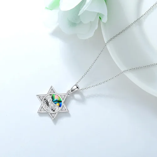Vista 5 de PROESS Collar de plata de ley con colgante de montaña y sol de semilla de mostaza/masónico/brújula para mujeres y hombres, collar con colgante