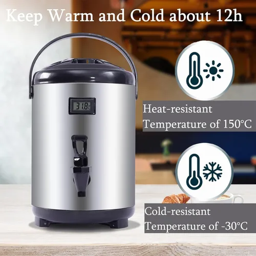 Vista 2 de Dispensador de bebidas aislado de acero inoxidable, dispensador térmico aislado de bebidas frías y calientes con grifo para té caliente, café, leche