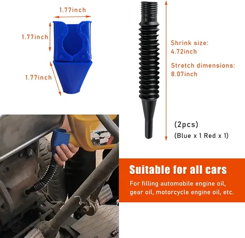 Vista 2 de Kewucn 2 piezas de embudo flexible de drenaje de aceite para coche, embudo de plástico con cierre de presión, embudo de combustible automotriz
