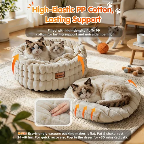 Vista 5 de Cama cueva para gatos de interior cubierta 2 en 1 camas para Beige