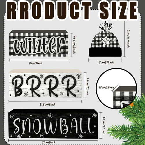 Vista 4 de 4 piezas de decoraciones navideñas para interiores - decoración de mesa de bola de nieve de madera para el hogar - centro de mesa navideño