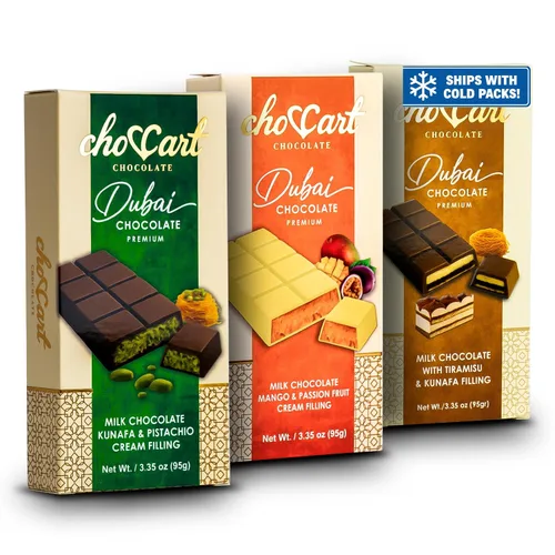 Vista 6 de Barra de chocolate ChoCart Dubai con algodón de azúcar y pistacho 95g de chocolate con leche belga prémium Delicia viral del Medio Oriente