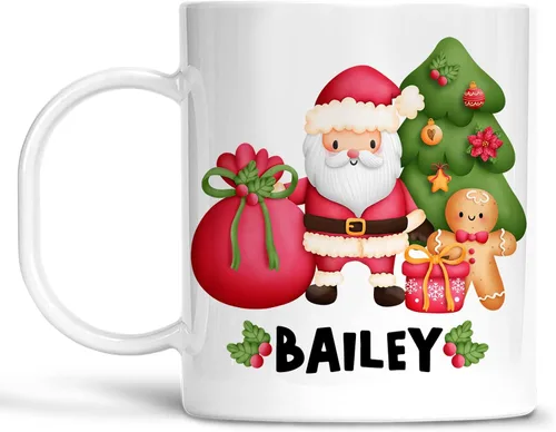 Vista 8 de Taza personalizada de Santa para niños, Papá Noel en chimenea, polímero ligero