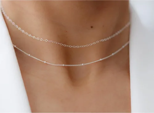 Vista 2 de Collares en capas para mujer, modernos collares en capas de oro de 14 quilates para mujeres, collares de cadena de oro de moda, joyería