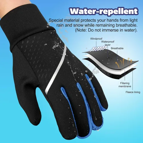 Vista 6 de OOPOR Guantes de invierno cálidos para correr, para niños, para clima frío, ciclismo, nieve, esquí, deportes, niños y niñas de 4 a 12 años