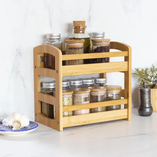 Vista 2 de Totally Bamboo Organizador de especias de 2 estantes, estante organizador para encimera de cocina o armario