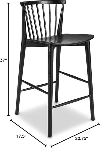 Vista 8 de Poly & BARK Ligna Taburete de mostrador en negro – Taburete inspirado en mediados de siglo con respaldo de husillo esculpido – Marco de roble