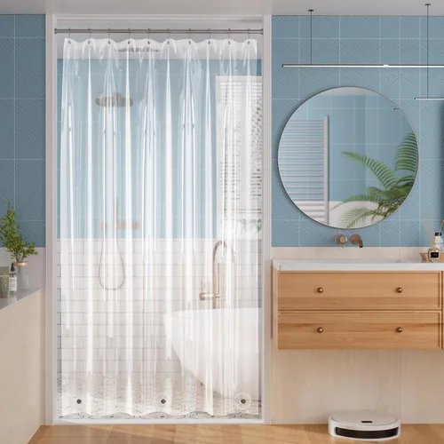 Vista 17 de Titanker Forro de cortina de ducha de plástico, 72 x 72 pulgadas, forro de ducha beige ligero de PEVA, cortinas de ducha para baño, forro de ducha