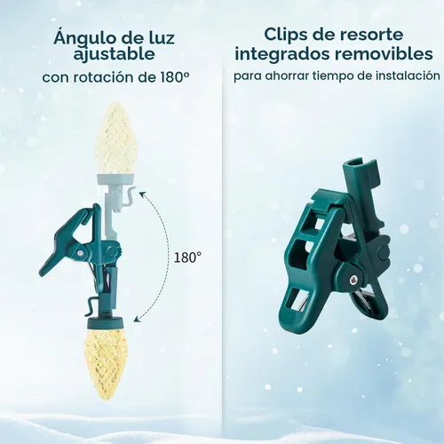 Vista 5 de 49FT 50 LED C9 luces de Navidad impermeables al aire libre, blanco Blanco cálido