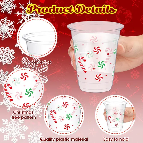 Vista 3 de Yaomiao 50 Piezas Vasos de Fiesta de Navidad a Granel Vasos de Plástico de Navidad Desechables Vasos de Navidad Equipo Travieso o Buenos Suministros