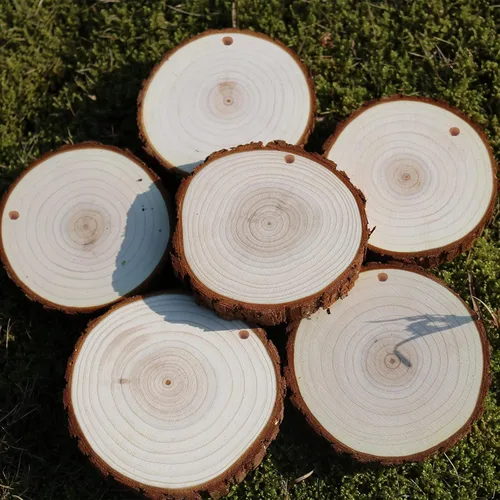 Vista 3 de SENMUT Rebanadas de madera, 20 piezas de 3.5-4.0 pulgadas, círculos de madera naturales sin terminar, adornos de madera de Navidad