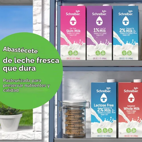 Vista 9 de Leche Schreiber 1%, Leche estable para estante, baja en grasa con vitamina A y D, 32 oz (paquete de 6)
