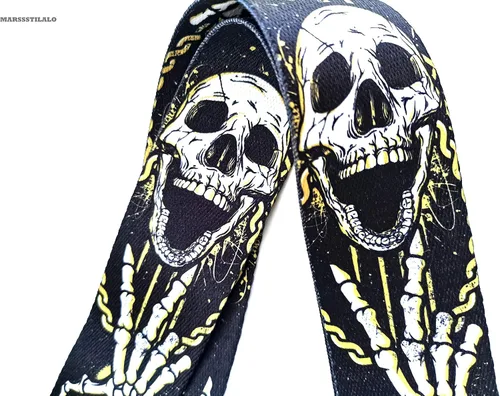 Vista 3 de Correas de guitarra clásica profesional de 2 pulgadas Cool Skull Impreso Polyster Soft Electric Bass Strap (amarillo)