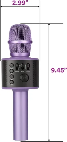 Vista 4 de Micrófono de karaoke inalámbrico Bluetooth con altavoces incorporados + grabación HD, micrófono portátil de mano Lila