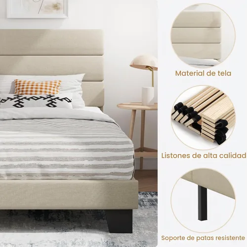 Vista 6 de SHA CERLIN Marco de Cama de Plataforma Twin con Cabecera de Tela Tapizada, Base de Colchón con Fuerte Soporte de Listones de Madera, No Necesita