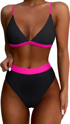 Vista 22 de SUUKSESS - Conjunto de bikini de dos piezas para mujer, con cintura alta y corte sexy, estilo triángulo