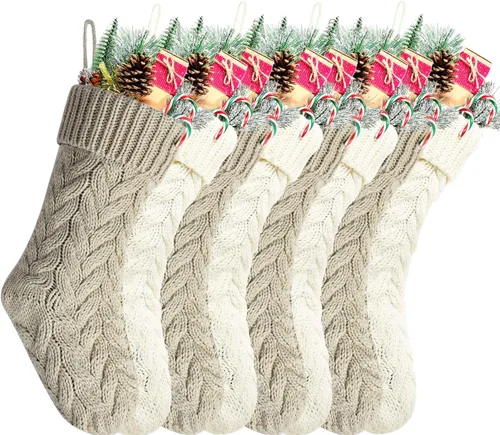 Vista 14 de Medias de Navidad, 18 pulgadas, calcetines de punto trenzado azul para decoración de Navidad, paquete de 4