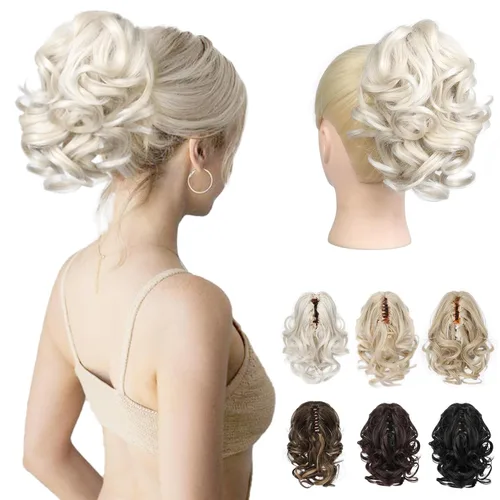 Vista 15 de REECHO Extensión de cola de caballo, 23 cm de largo, rizada, ondulada, pinza de clip para colas de caballo, extensiones de cabello HP001 para Negro