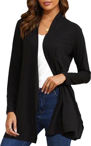 Vista 2 de Cárdigan ligero de manga larga para mujer, suave como mantequilla derretida, bonito drapeado, ropa casual elegante (S-3XL)