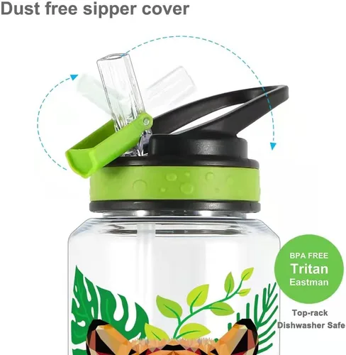 Vista 4 de Botella de agua de 32 onzas – Tritan libre de BPA, boca ancha, tapa abatible con pajilla, fácil de abrir, ligera, a prueba de fugas, con diseño