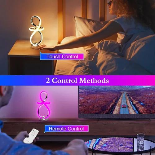 Vista 3 de Lámparas de mesa modernas, lámpara LED espiral regulable de 3 niveles con función de memoria, lámpara de noche táctil y control remoto con 16 modos