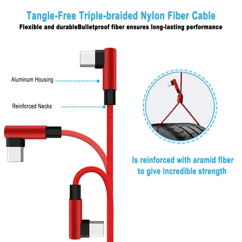 Vista 6 de Cable de carga para NS Switch and Switch LiteOLED y Pro Controller Paquete de 2 cables extralargos de punta de 90 grados de nailon trenzado USB C a