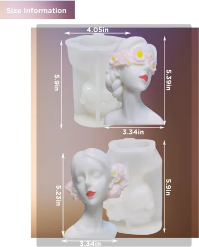 Vista 2 de Ojos cerrados Chica con los ojos vendados Chica Aroma Vela Molde de Silicona DIY Carácter Europeo Retrato, Moldes de Escultura para Retrato de Yeso