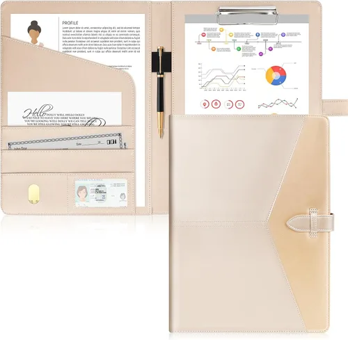 Vista 11 de Toplive Padfolio - Carpeta organizadora de 3 anillas, carpeta de negocios para mujer, tamaño A4/carta, piel sintética, profesional, para Negro