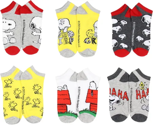 Vista 2 de Peanuts Charlie Brown Snoopy y Woodstock - Calcetines tobilleros invisibles, paquete de 6 pares, Varios