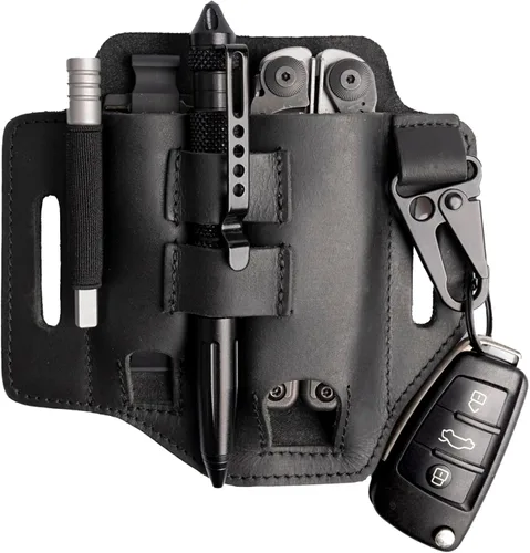 Vista 12 de Gentlestache - Funda de cuero para Leatherman, funda multiherramienta, EDC, organizador de bolsillo con llavero para cinturón y funda para linterna