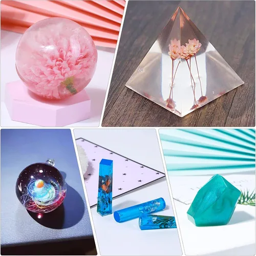 Vista 7 de Kit de moldes de resina de silicona, 26 piezas, moldes epoxi, fundición grande con 12 lentejuelas de purpurina para fundición UV, incluyendo esfera