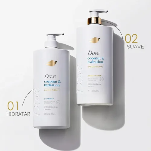 Vista 9 de Dove Acondicionador de coco e hidratación para cabello seco con tecnología de cuidado de bio-proteínas y aceite de coco, 28 onzas líquidas