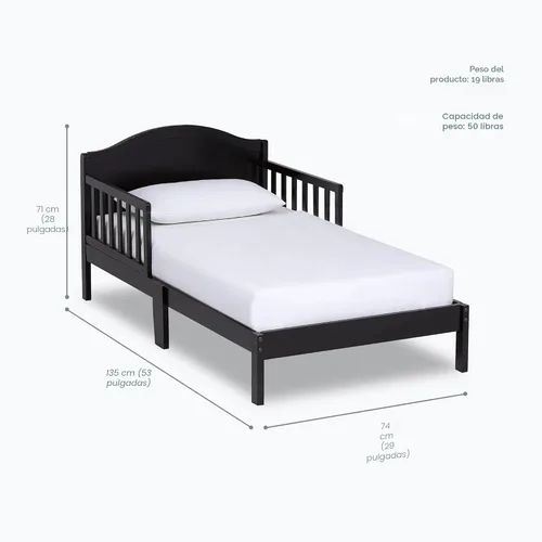 Vista 3 de Dream On Me Sydney - Cama para niños pequeños, color negro, con certificado Greenguard Gold y JPMA, diseño bajo, acabados no tóxicos, rieles