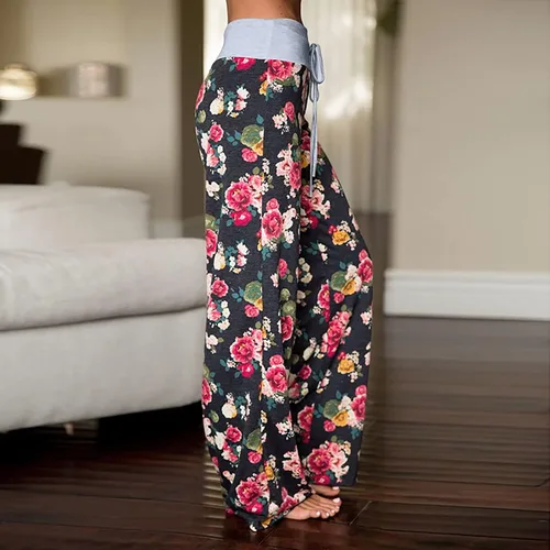 Vista 6 de Pantalones de pijama para mujer, pantalones de pijama a cuadros de búfalo, pantalones casuales sueltos de pierna ancha, pantalones elásticos