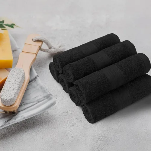 Vista 3 de Amazon Basics Toallas de algodón para la cara, suaves, absorbentes, paquete de 12, color negro, 12 x 12 pulgadas