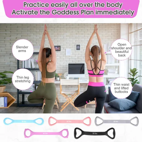 Vista 5 de Soulchen Paquete de 5 bandas elásticas de resistencia para brazos, espalda, pecho y hombros, yoga, pilates, estiramiento, entrenamiento para mujeres